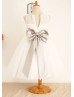 Sheer Neck Ivory Chiffon Tulle Cute Flower Girl Dress